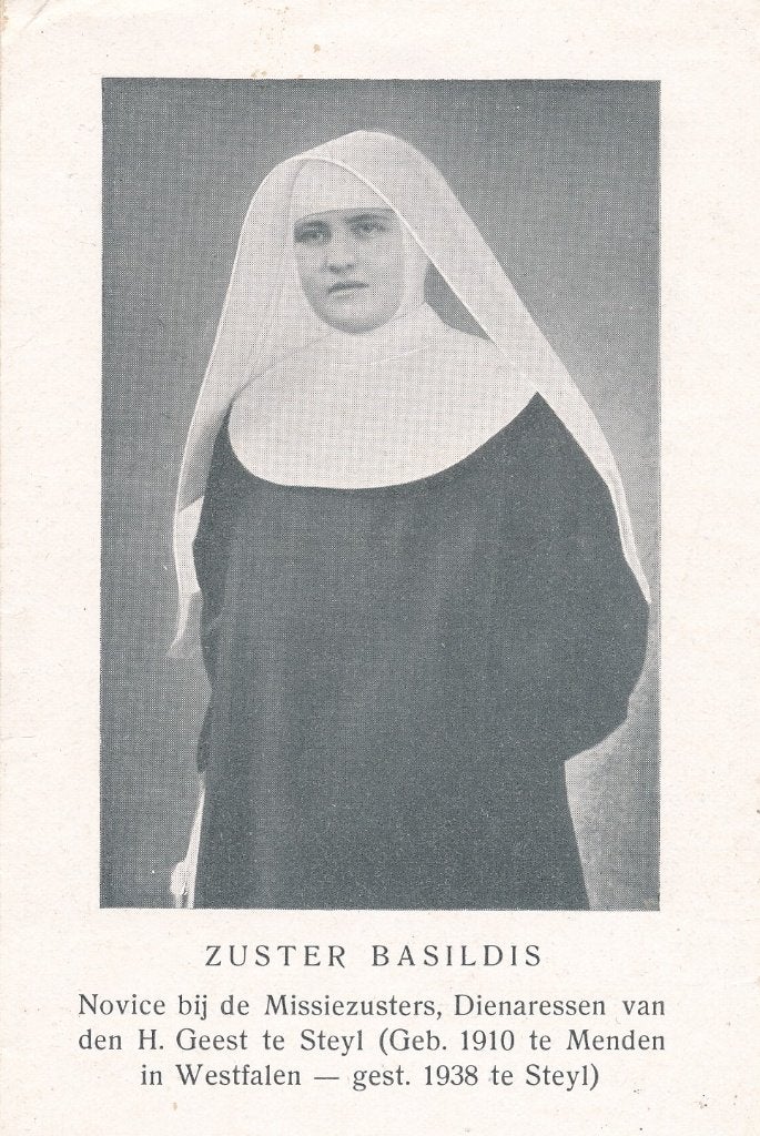 weinig voorkomende prent van Zr. Basildus  1910 - Steyl 1938, Ophalen of Verzenden, Zo goed als nieuw, Kaart of Prent, Christendom | Katholiek