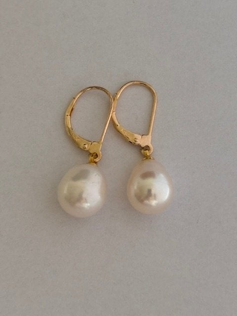 Parel Oorbellen Zuidzee Barok Peervormig Parels 14K Goud, Hangers, Wit, Nieuw, Ophalen of Verzenden