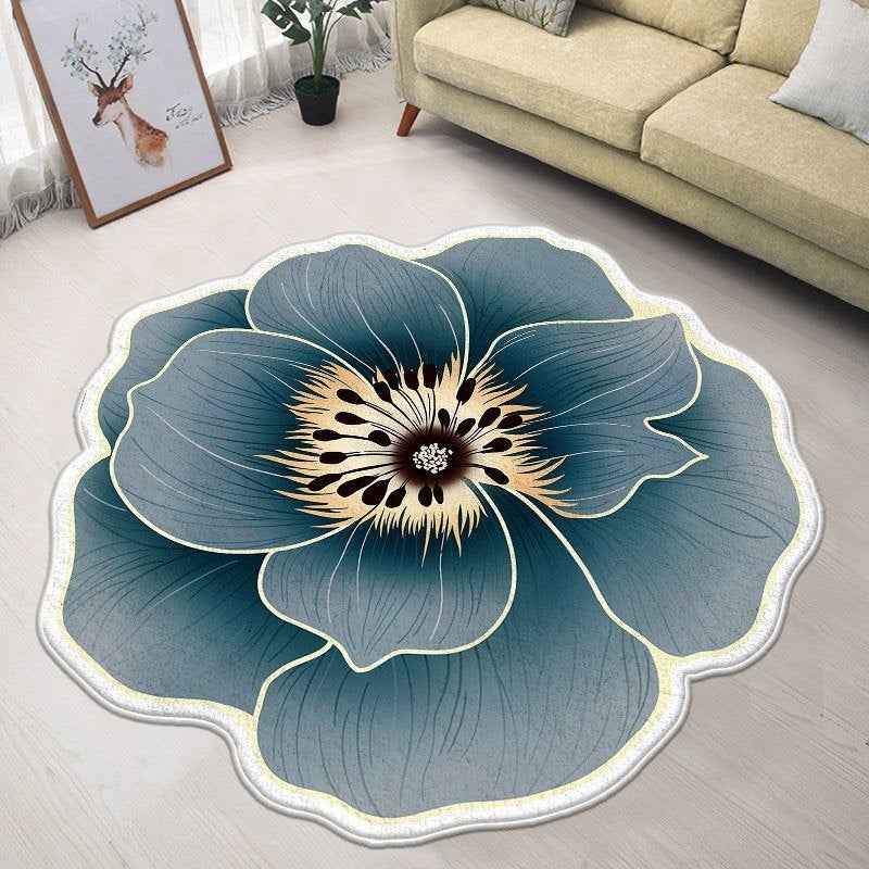 Grijze Bloem Rond Vloerkleed Kleed Tapijt Mat Vloermat Grijs, 100 tot 150 cm, Verzenden, Rond, Nieuw