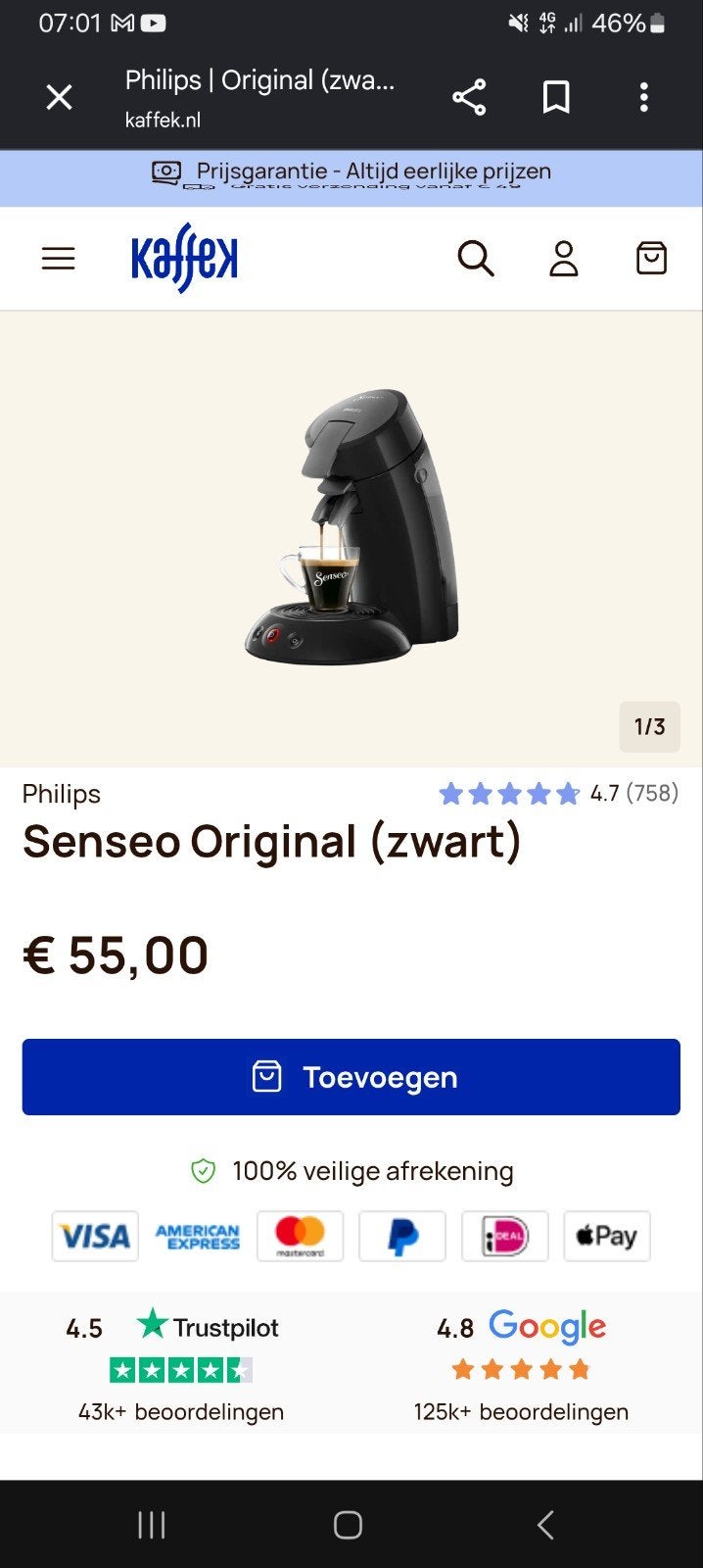 Philips Senseo Original (zwart) - Koffiepadapparaat, Witgoed en Apparatuur, Ophalen of Verzenden, Nieuw, Koffiemachine, Koffiepads en cups