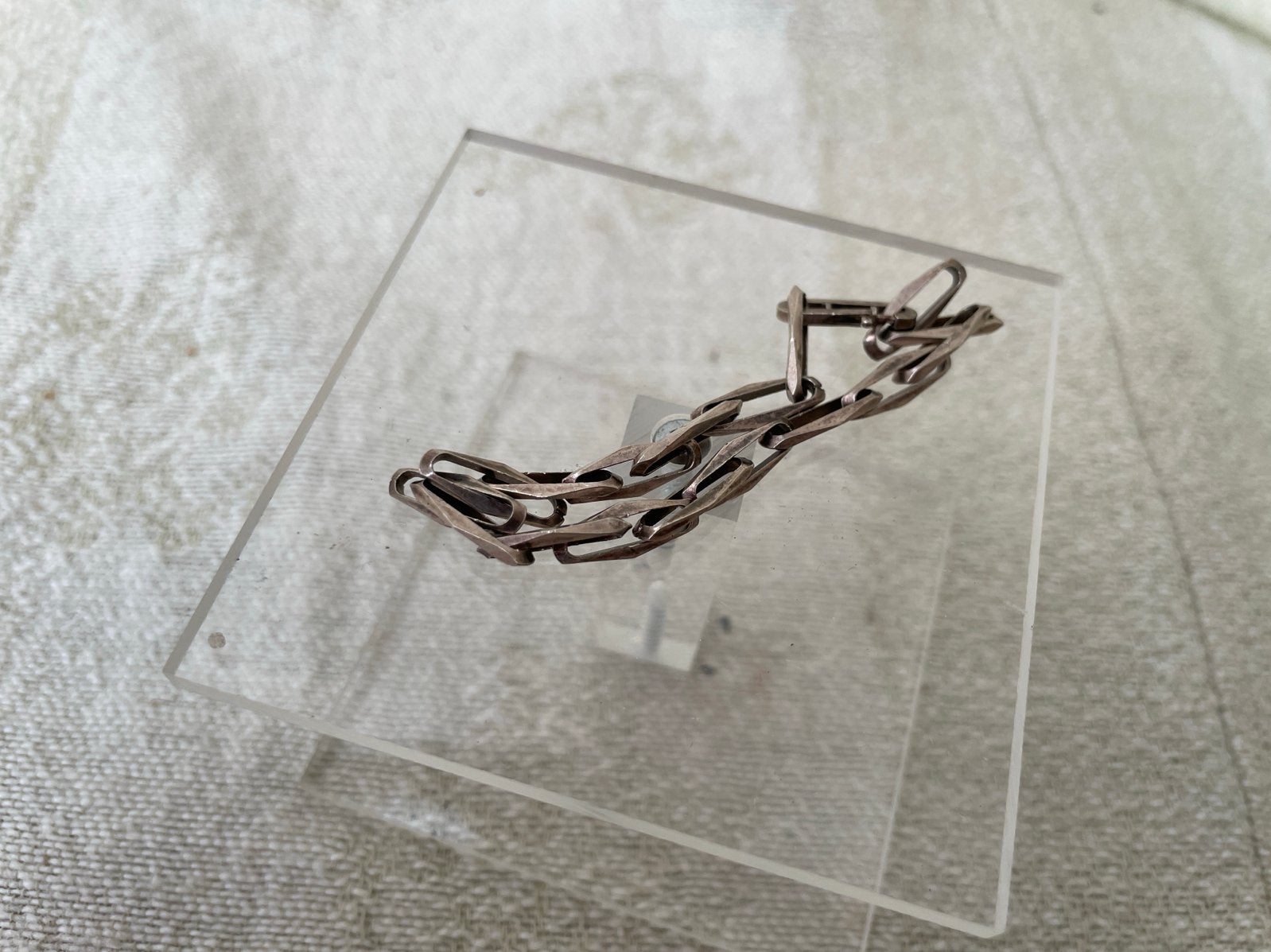 Vintage Zilveren Schakelarmband 'Closed Forever' - 19,5 cm, Ophalen of Verzenden, Gebruikt, Zilver