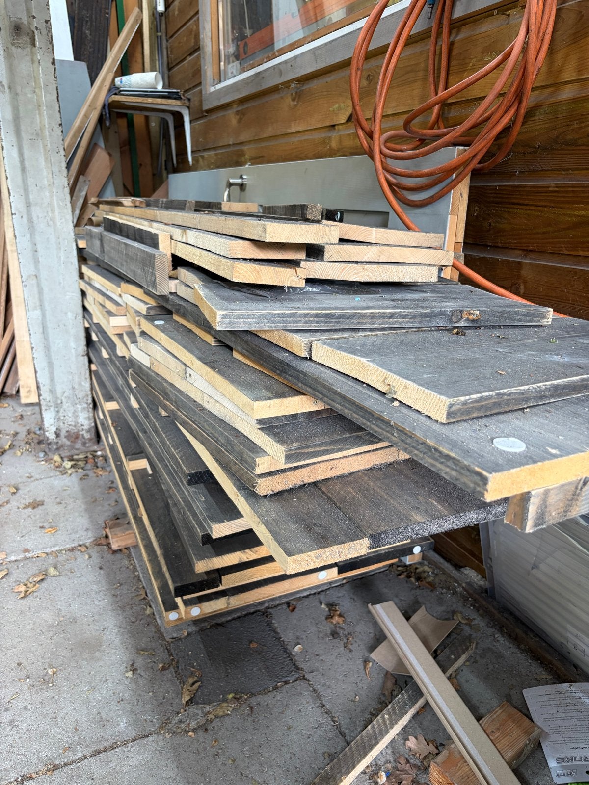 Grijs Steigerhout 20 cm breed, 18 mm dik - 20x 2 meter, Doe-het-zelf en Verbouw, Hout en Planken, Ophalen, Gebruikt, Minder dan 25 mm
