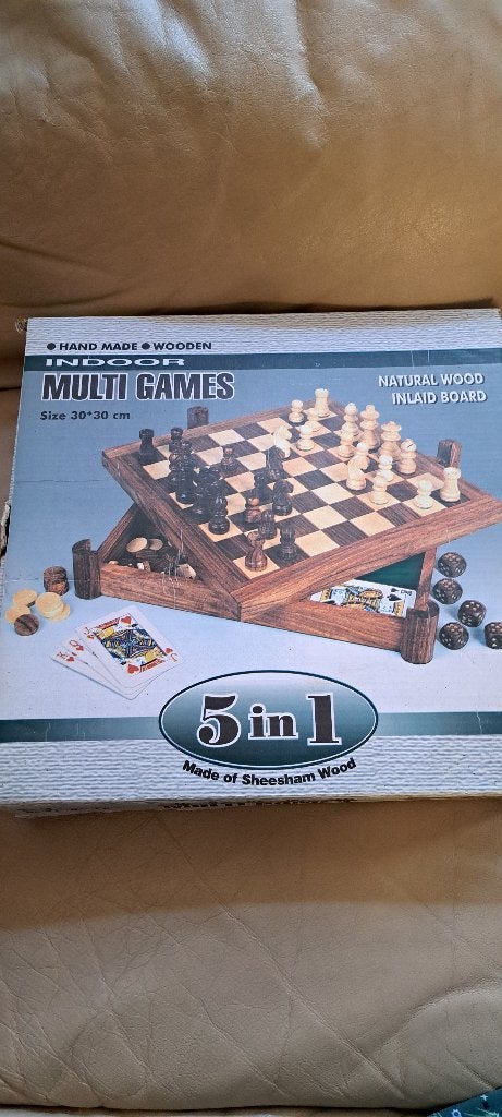 5 in 1 spelletjes van hout bordspel, Kinderen en Baby's, Speelgoed | Houten speelgoed, Ophalen, Nieuw
