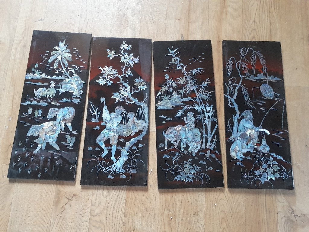 Chinese vierseizoenenpanelen, Antiek en Kunst, Kunst | Niet-Westerse kunst, Ophalen, Wanddecoratie, Overige materialen, China