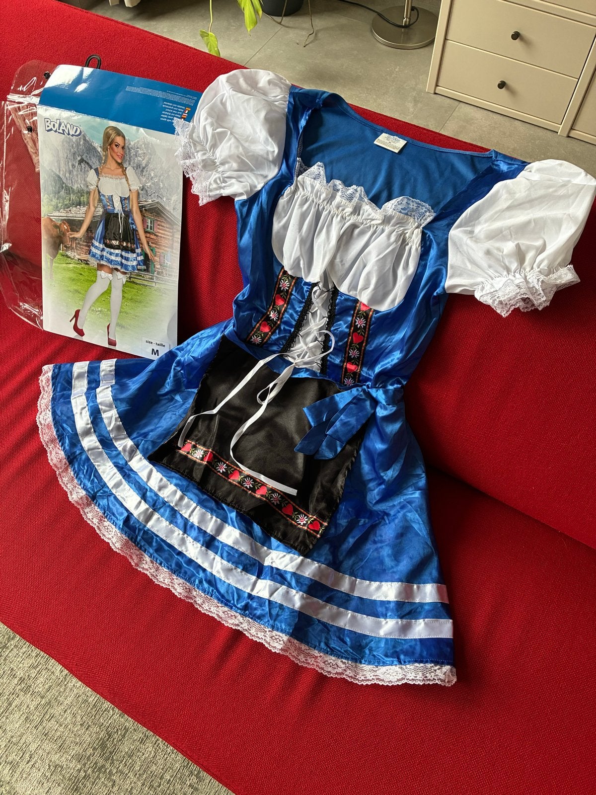 Oktoberfest Dirndl Jurk Maat M - Blauw/Wit, Ophalen of Verzenden, Zo goed als nieuw, 158 t/m 164, Meisje