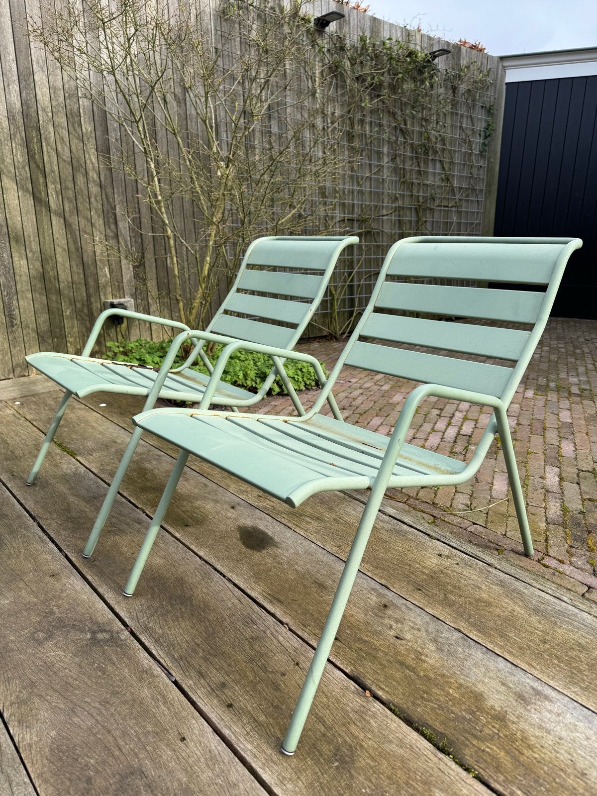 Twee Fermob Monceau stoelen - Cactus kleur met roest, Ophalen, Gebruikt, Metaal