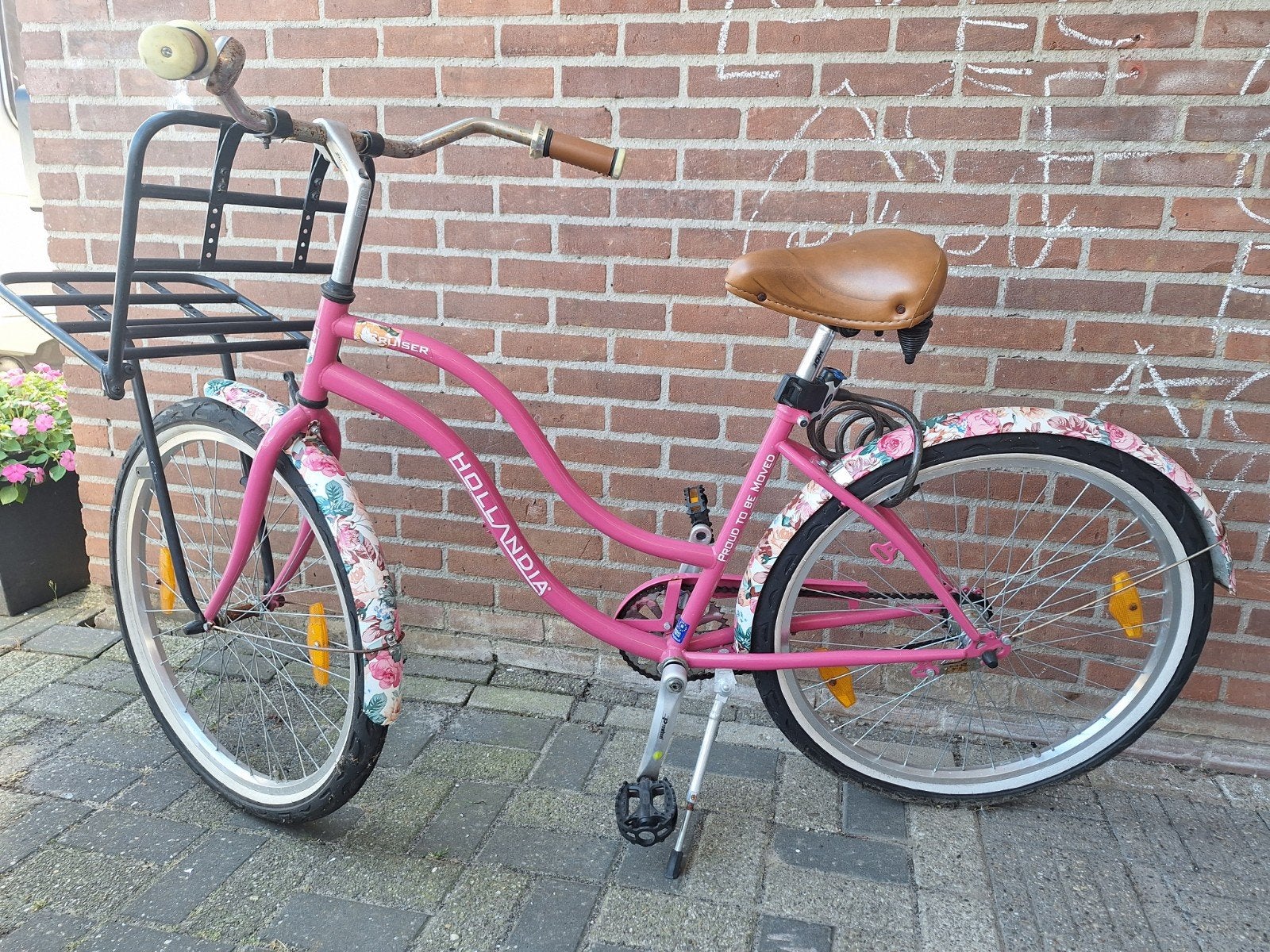 Hollandia Cruiser Damesfiets Roze met Bloemenprint, Fietsen en Brommers, Fietsen | Dames | Damesfietsen, Terugtraprem, Gebruikt