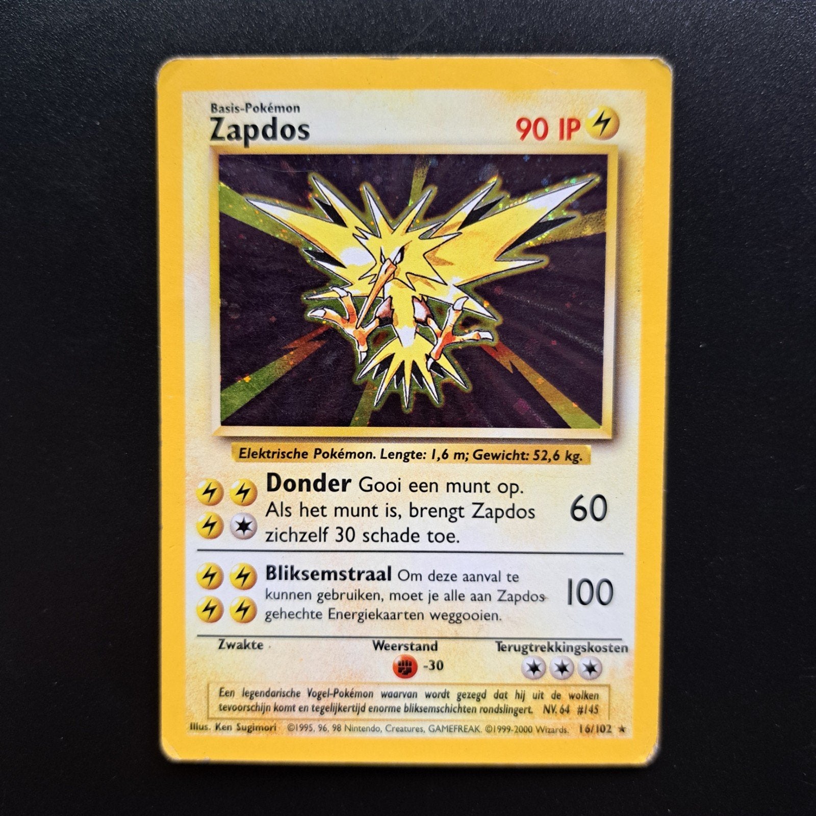 Pokemon Zapdos base set nederlands, Ophalen of Verzenden, Zo goed als nieuw
