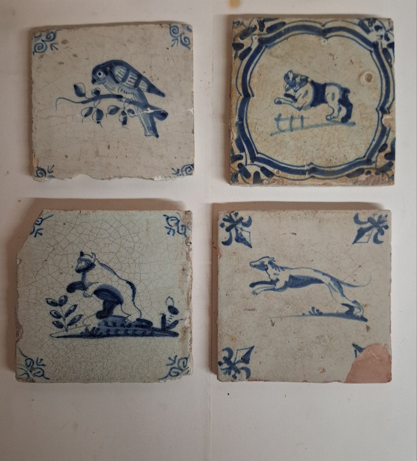 tinglazuur tegels 1725- 1775.  .....4 stuks, Ophalen of Verzenden