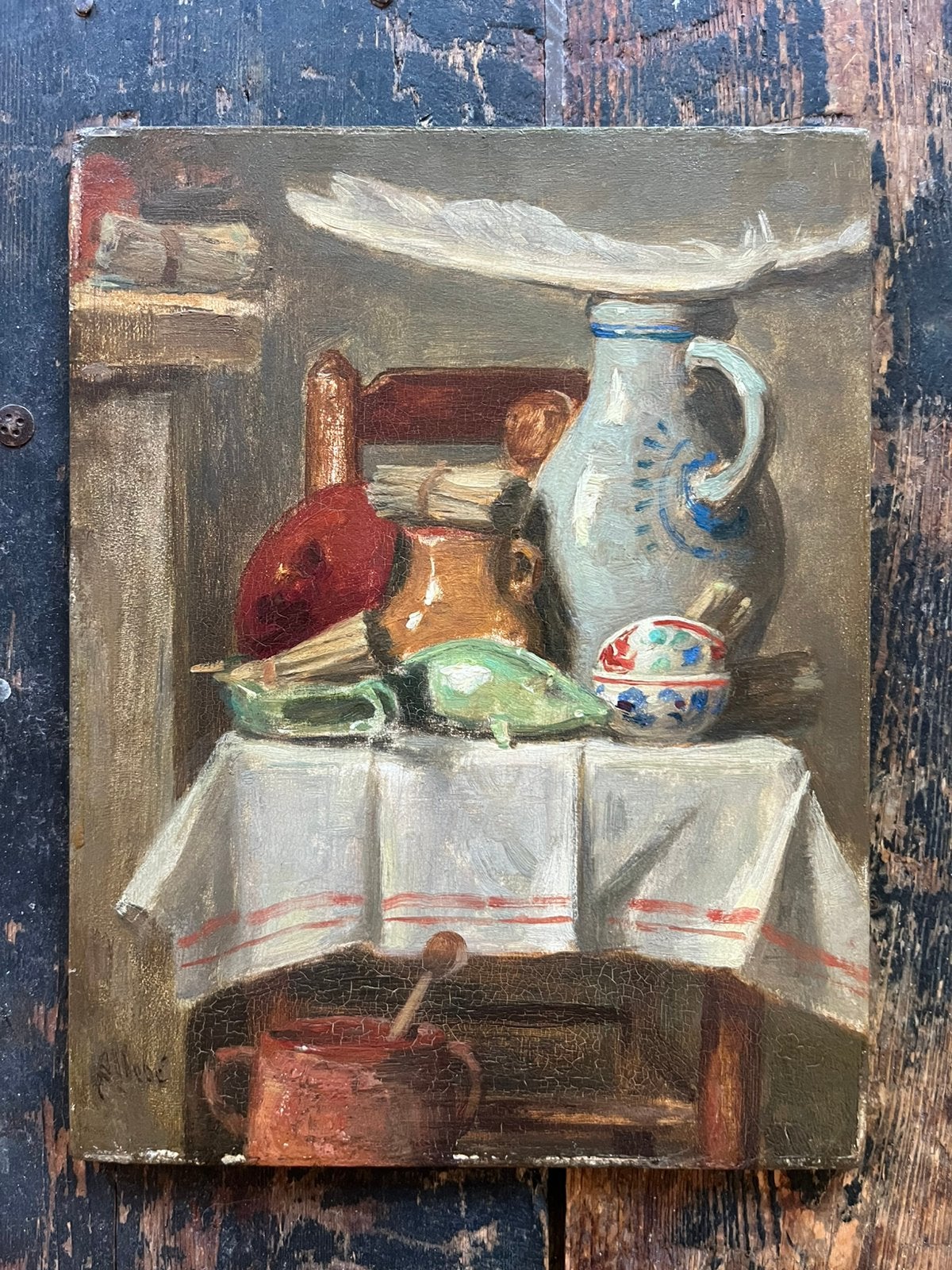 August Allebé stilleven op paneel, Antiek en Kunst, Kunst | Schilderijen | Klassiek, Ophalen
