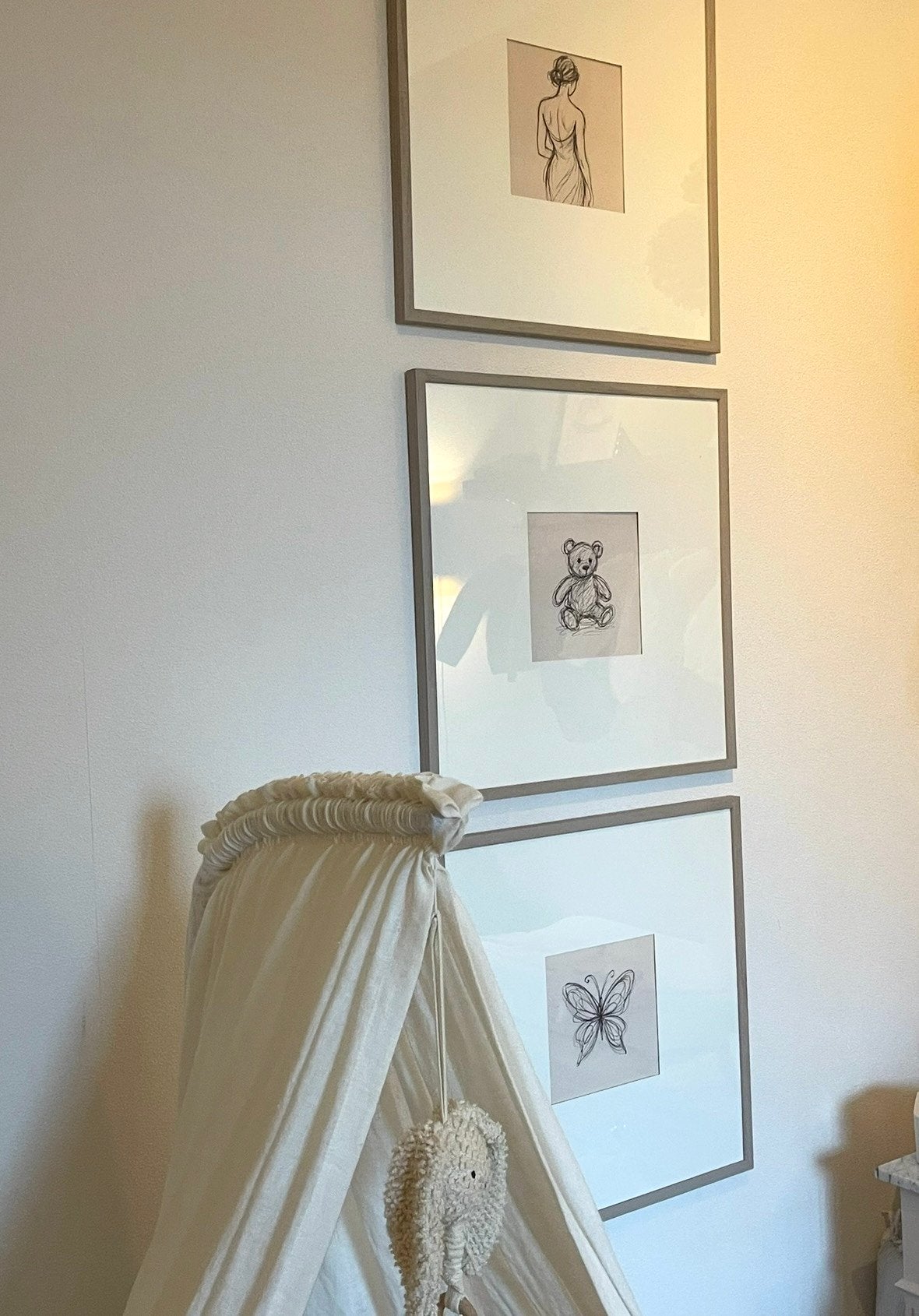 Set van 3 babykamer fotolijsten – 52,5x52,5 cm – roze, Ophalen, Zo goed als nieuw, Roze