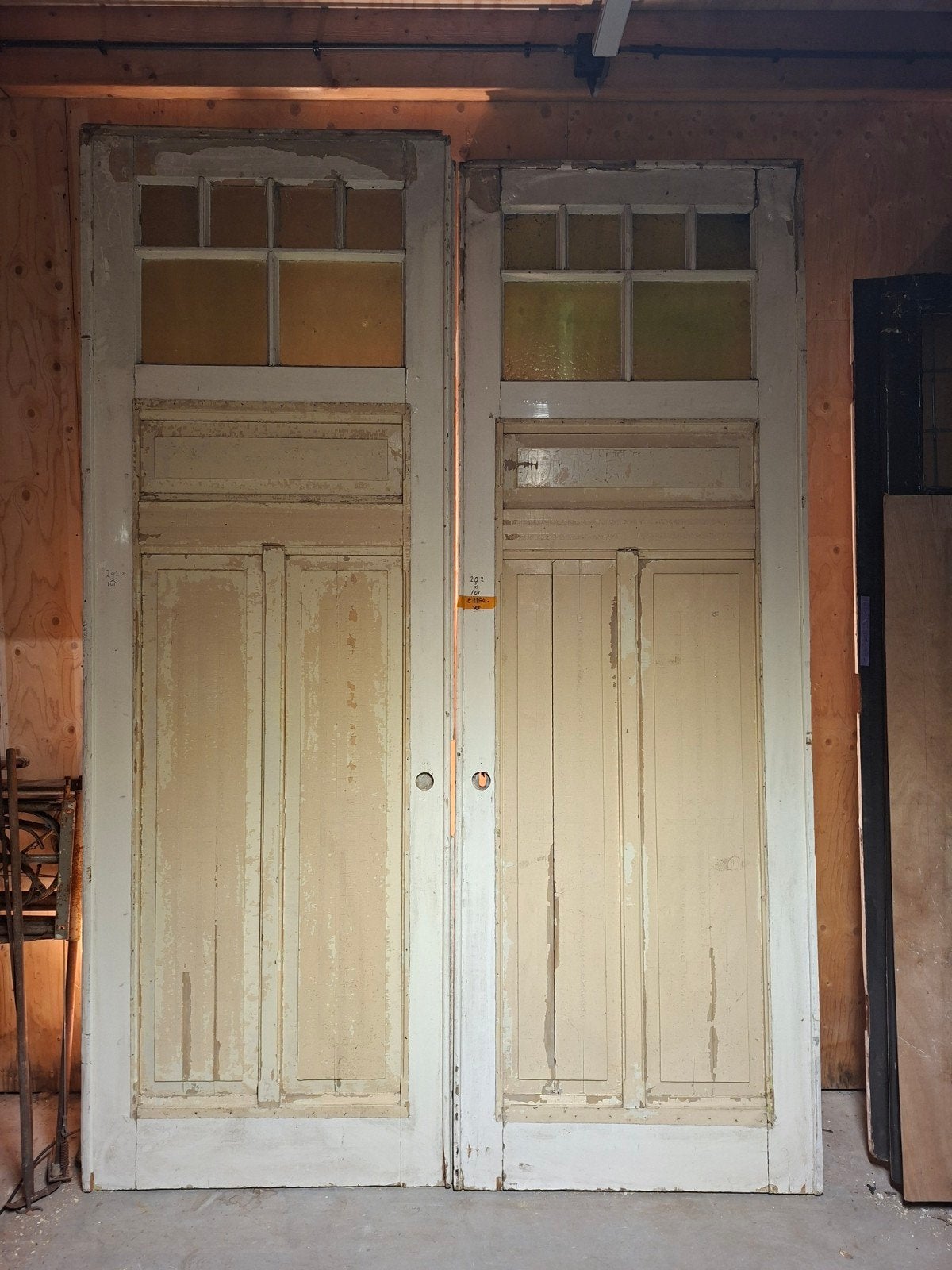Prachtige hoge dubbele deurenset met unieke maten, Gebruikt, 215 cm of meer, Binnendeur, Glas