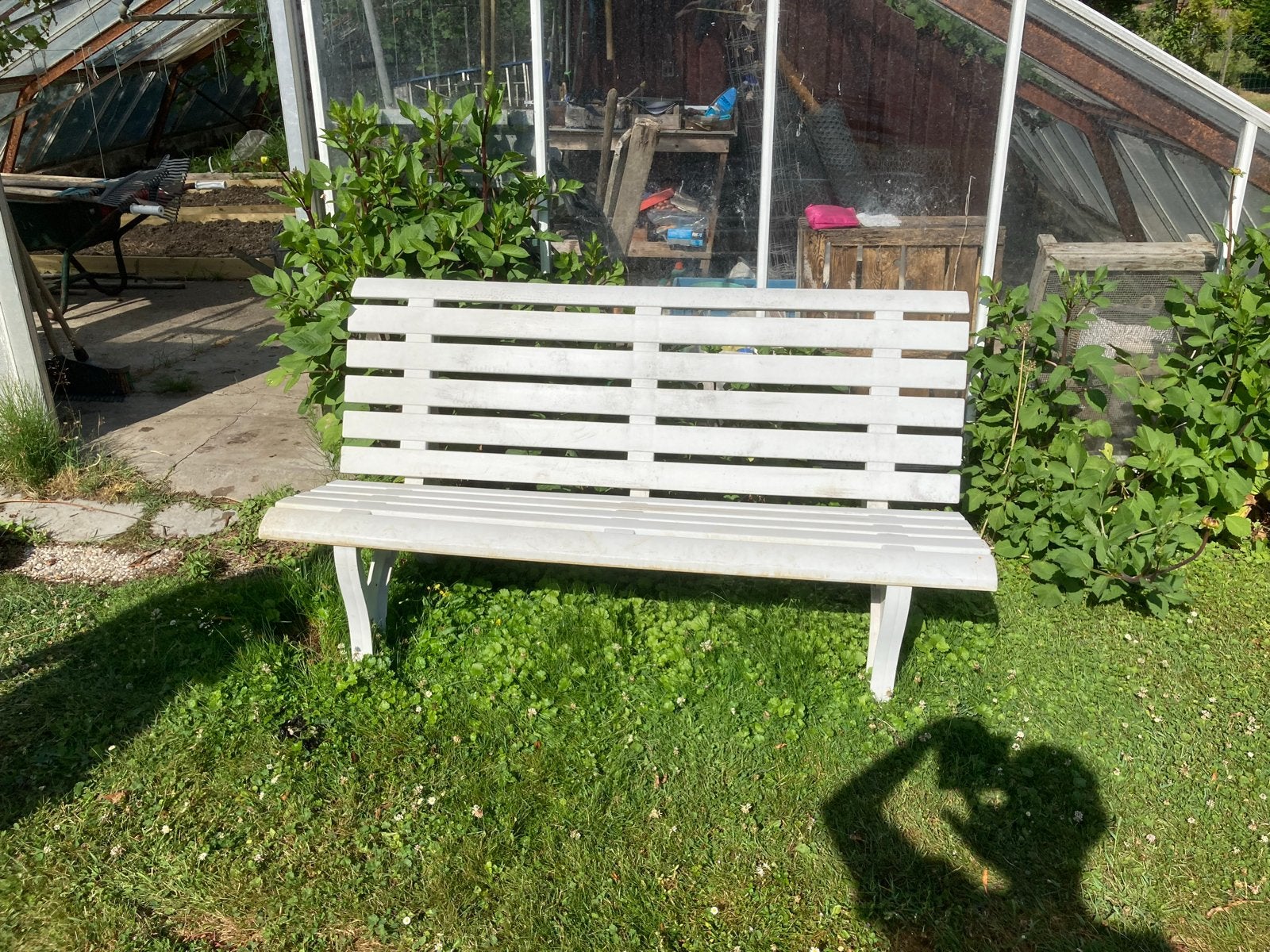 Witte tuinbank voor buiten -, Ophalen, Gebruikt, Kunststof
