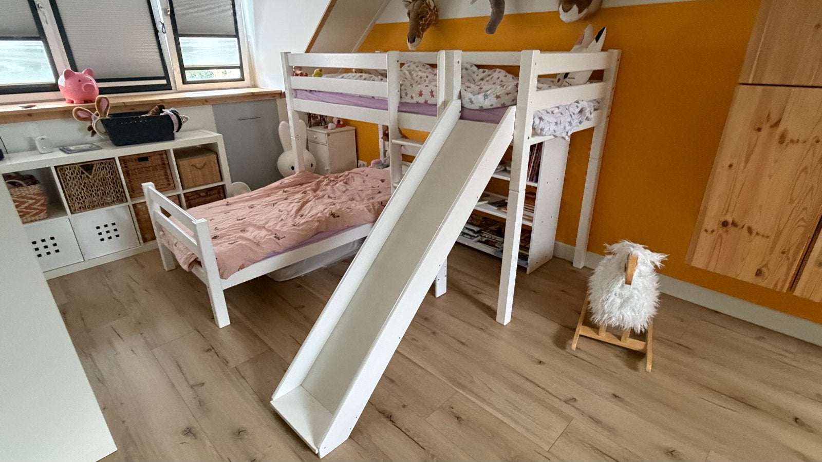 Stapelbed met glijbaan en extra bed - Zo goed als nieuw, Ophalen, 90 cm, Eenpersoons, 160 tot 180 cm