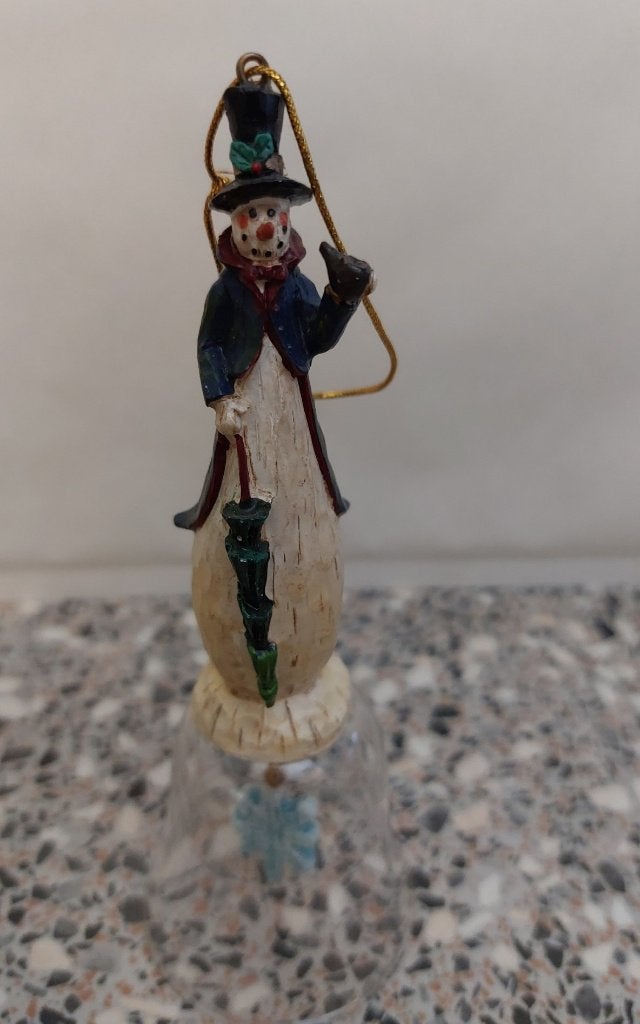 Vintage Kerstbal kerstornament sneeuwpop met bel     , Ophalen of Verzenden, Zo goed als nieuw