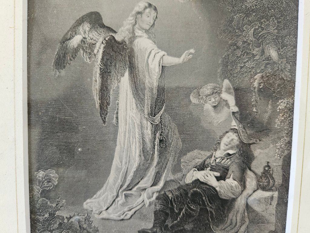 Religieuze prent met houten lijst, Antiek en Kunst, Ophalen of Verzenden
