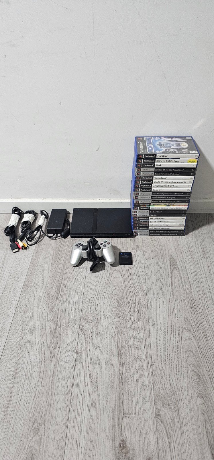 PlayStation 2 Slim met 22 PS2 & 11 PS1 games, Ophalen, Zwart, Met games, Zo goed als nieuw