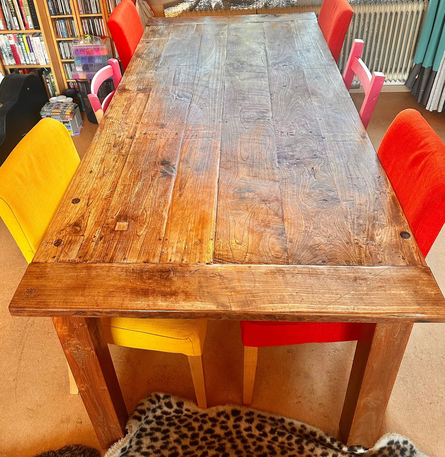 XXL Massieve ambachtelijke boeren eettafel van Teakhout, Gebruikt, 100 tot 150 cm, Teakhout, 200 cm of meer