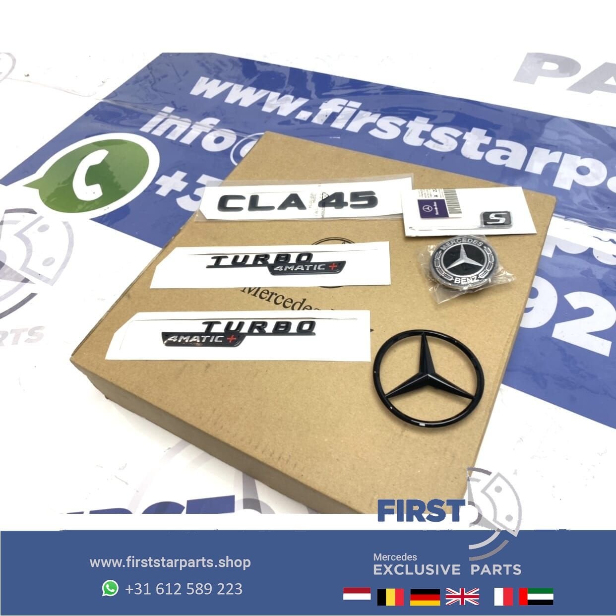 W118 C118 CLA45S AMG LOGO SET CLA 45 S ZWART EMBLEMEN SET Me, Gebruikt, -, Ophalen of Verzenden, -