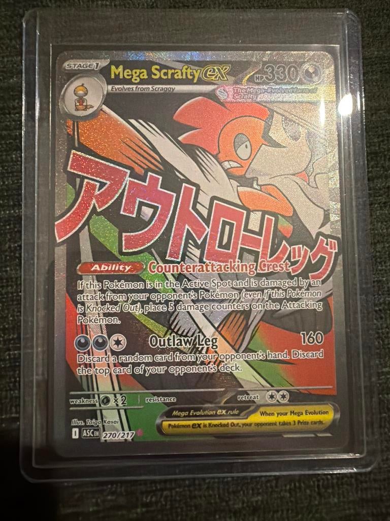 Mega Scrafty EX 270/217 Pokémon Kaart - Zeldzaam, Ophalen of Verzenden, Zo goed als nieuw, Losse kaart, Foil