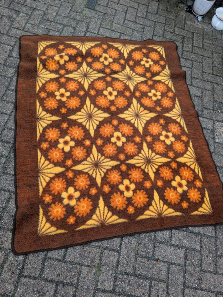Vintage kleed met bloemenpatroon - bruin/oranje, Ophalen of Verzenden, Gebruikt