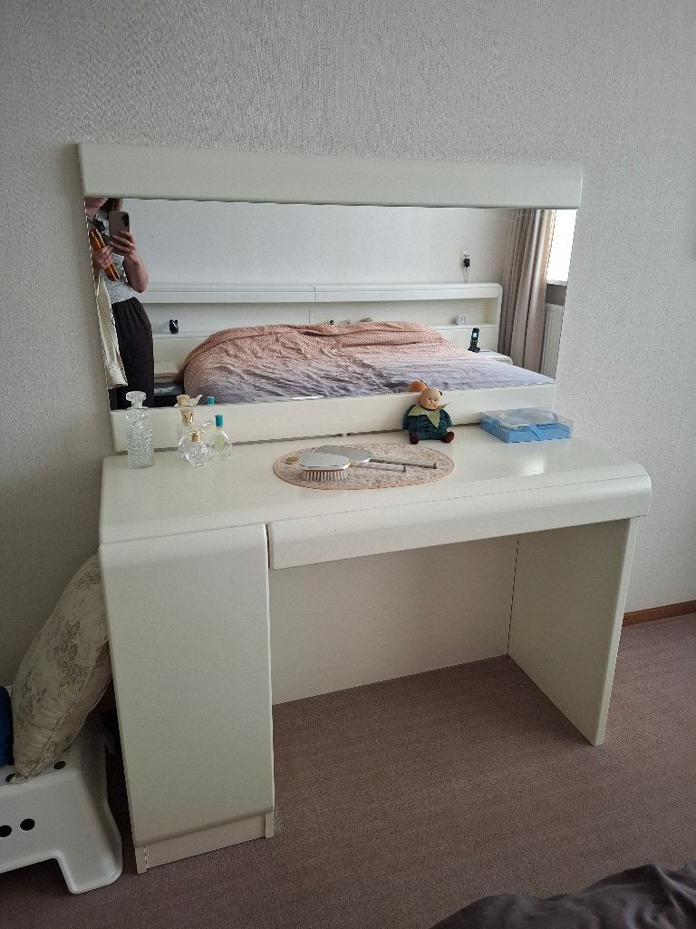 Kaptafel met spiegel - Wit, Ophalen, Gebruikt, 100 tot 150 cm, Minder dan 100 cm