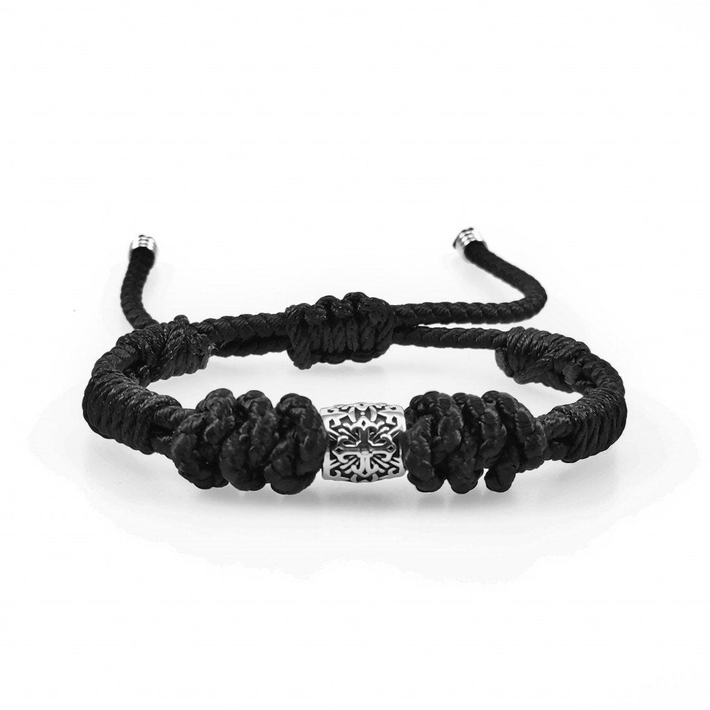 Handgemaakt Zwarte Macramé Armband Heren - RVS Kruis, Overige materialen, Birgitta-Gracht 33, 6465 EL Kerkrade, Nederland, Verzenden