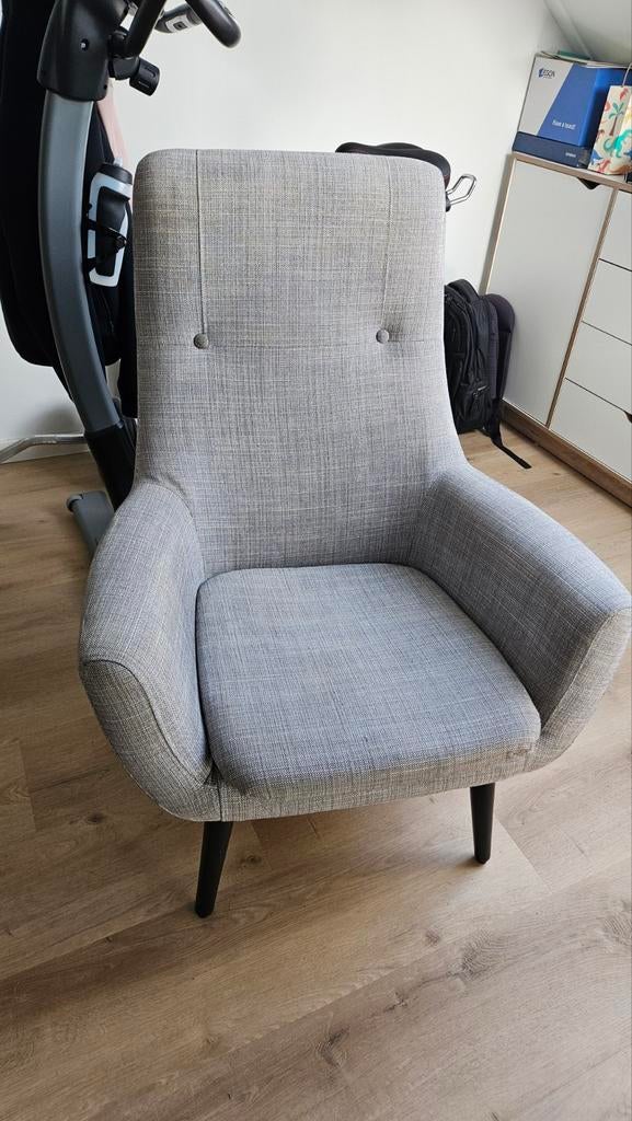 Grijze Fauteuile Stoel, Huis en Inrichting, Fauteuils, Ophalen, Gebruikt, Minder dan 75 cm, Stof