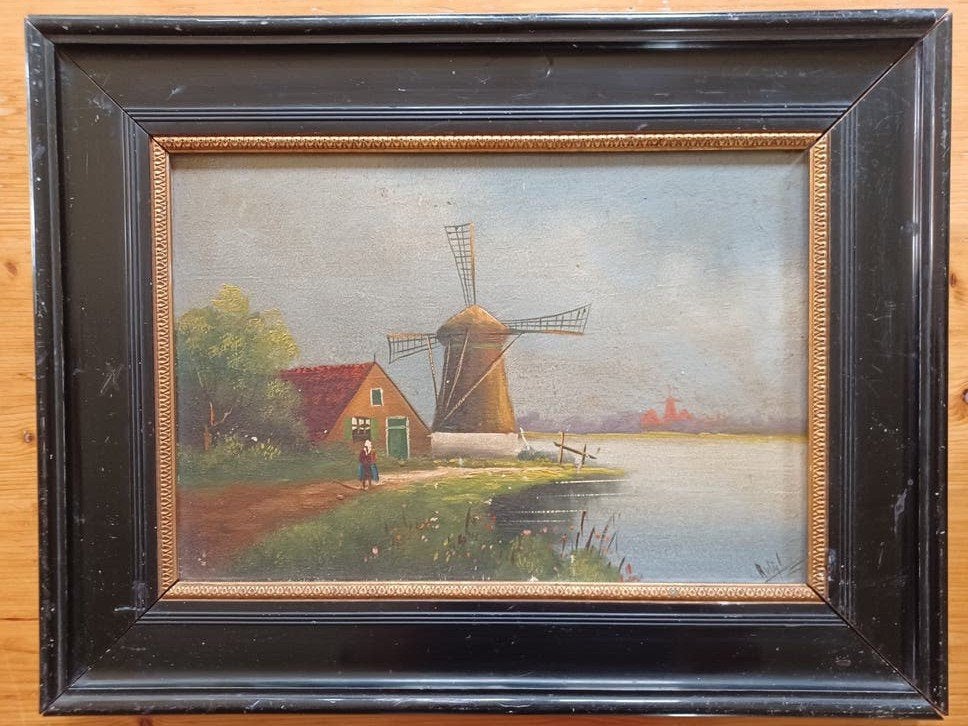 Hollands Landschap met Molen van Dijk schilderij, Ophalen of Verzenden