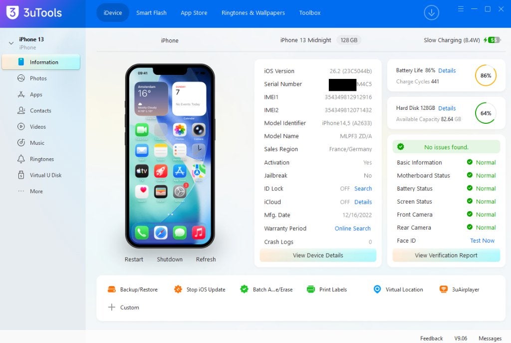 Iphone 13 Midnight 128GB Battery86%, 128 GB, 86 %, Blauw, IPhone 13