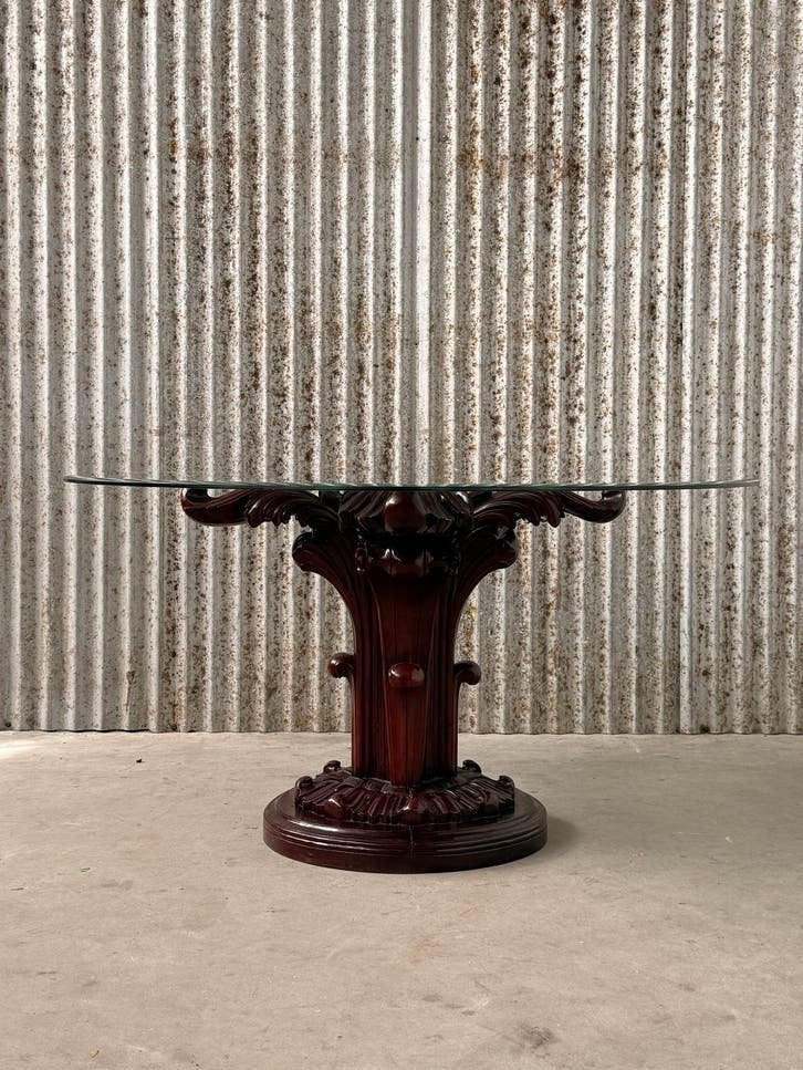 Mahonie eetkamer tafel met geetst glazen Blad, Ophalen of Verzenden