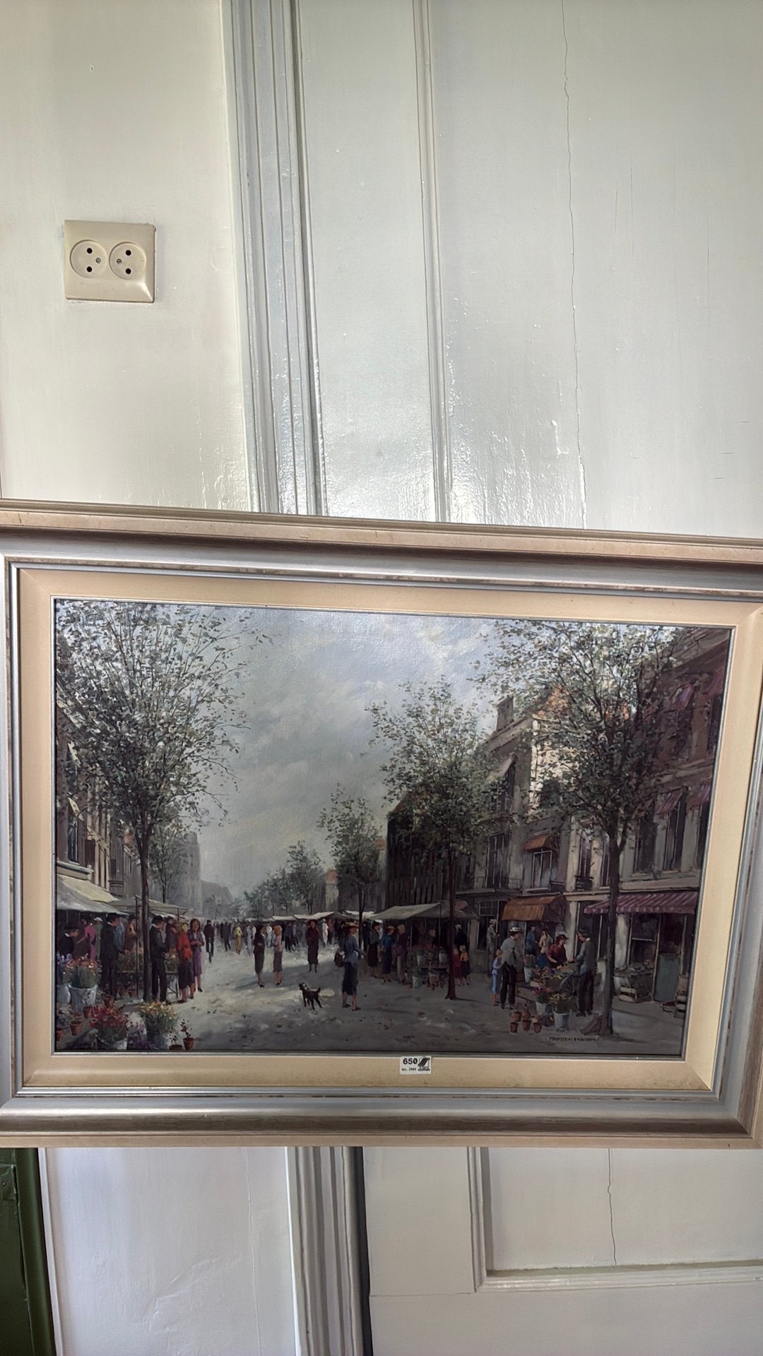 Maarten Huisman bloemenmarkt 70x50, Antiek en Kunst, Doek, Origineel werk, Impressionistisch, Ophalen of Verzenden