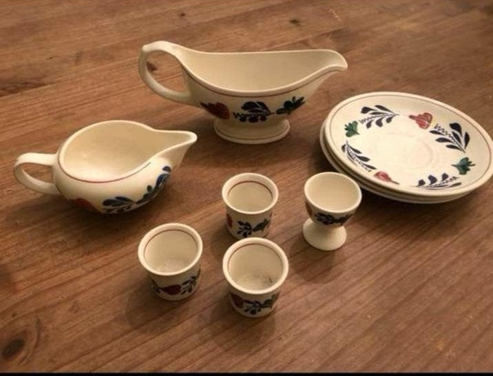 Vintage Delfts Blauw Sauskommen en Eierdopjes Set, Ophalen of Verzenden