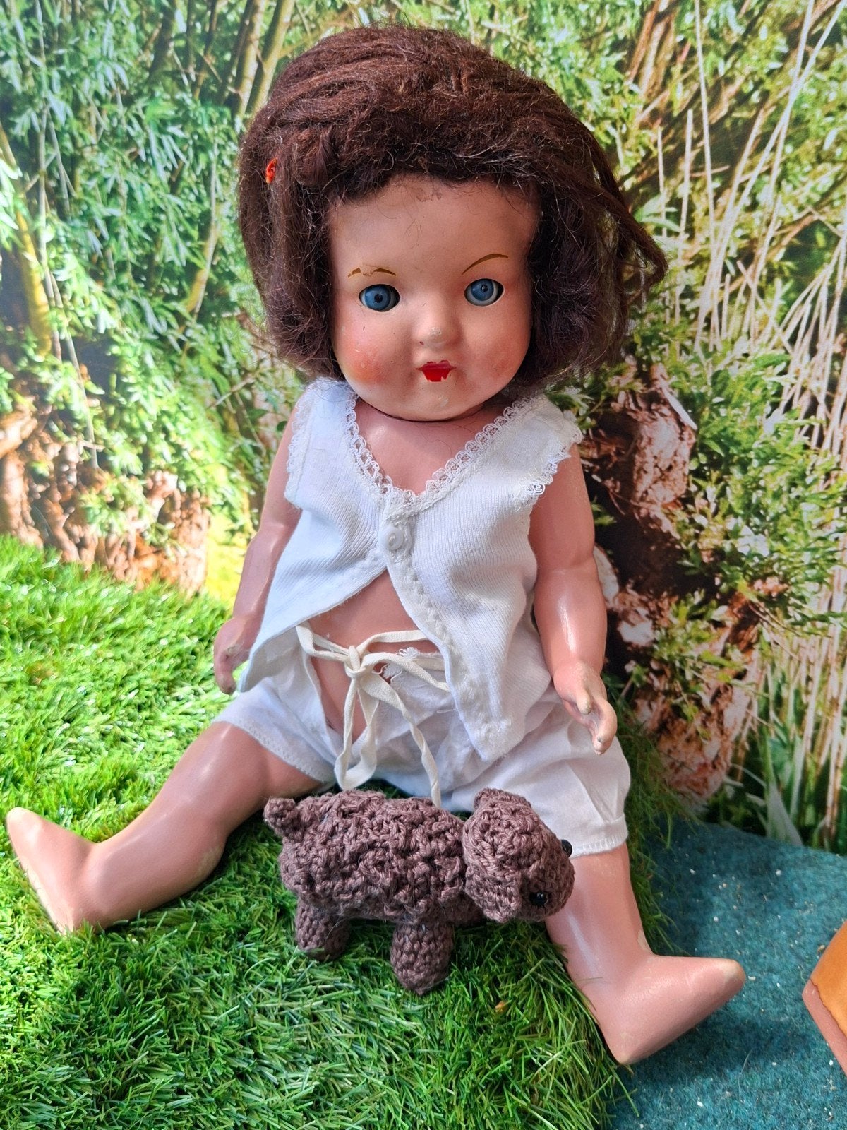 Zeldzaam Antiek Wildebras Popje met Slaapoogjes - 36 cm, Verzamelen, Poppen, Ophalen of Verzenden, Gebruikt, Pop