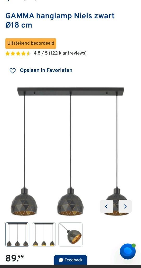 Niels Hanglamp Gamma - Zwart/Goud - 3 Lichtpunten, nieuw €90, Modern, Industrieel, Sfeervol, Ophalen of Verzenden, Zo goed als nieuw