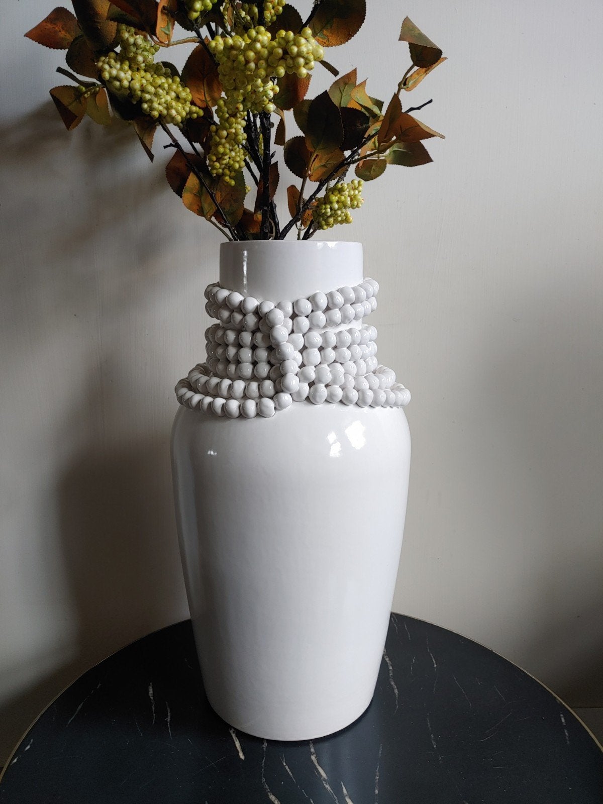 Riviera Maison witte vaas model precious pearl, Huis en Inrichting, Ophalen, 51 cm, Wit, Inclusief decoratie