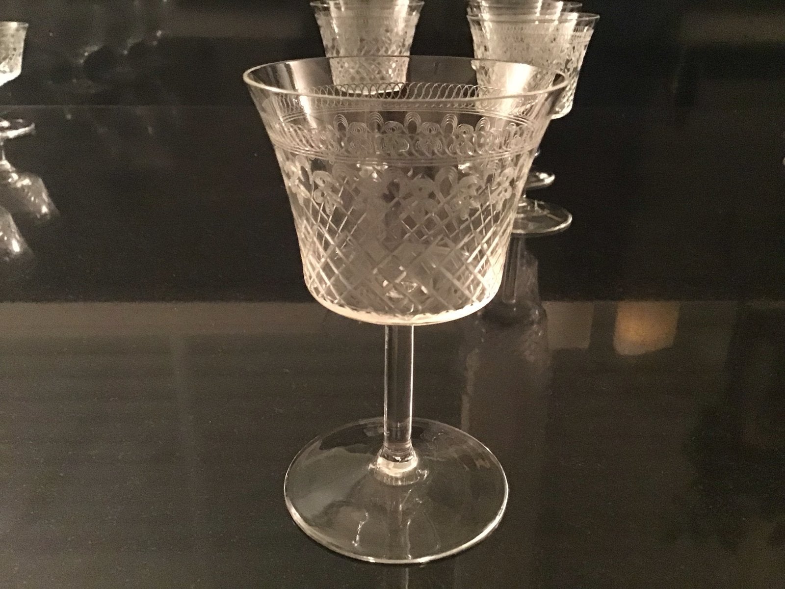Kristallen wijnglazen met gravure. Pall Mall., Ophalen of Verzenden