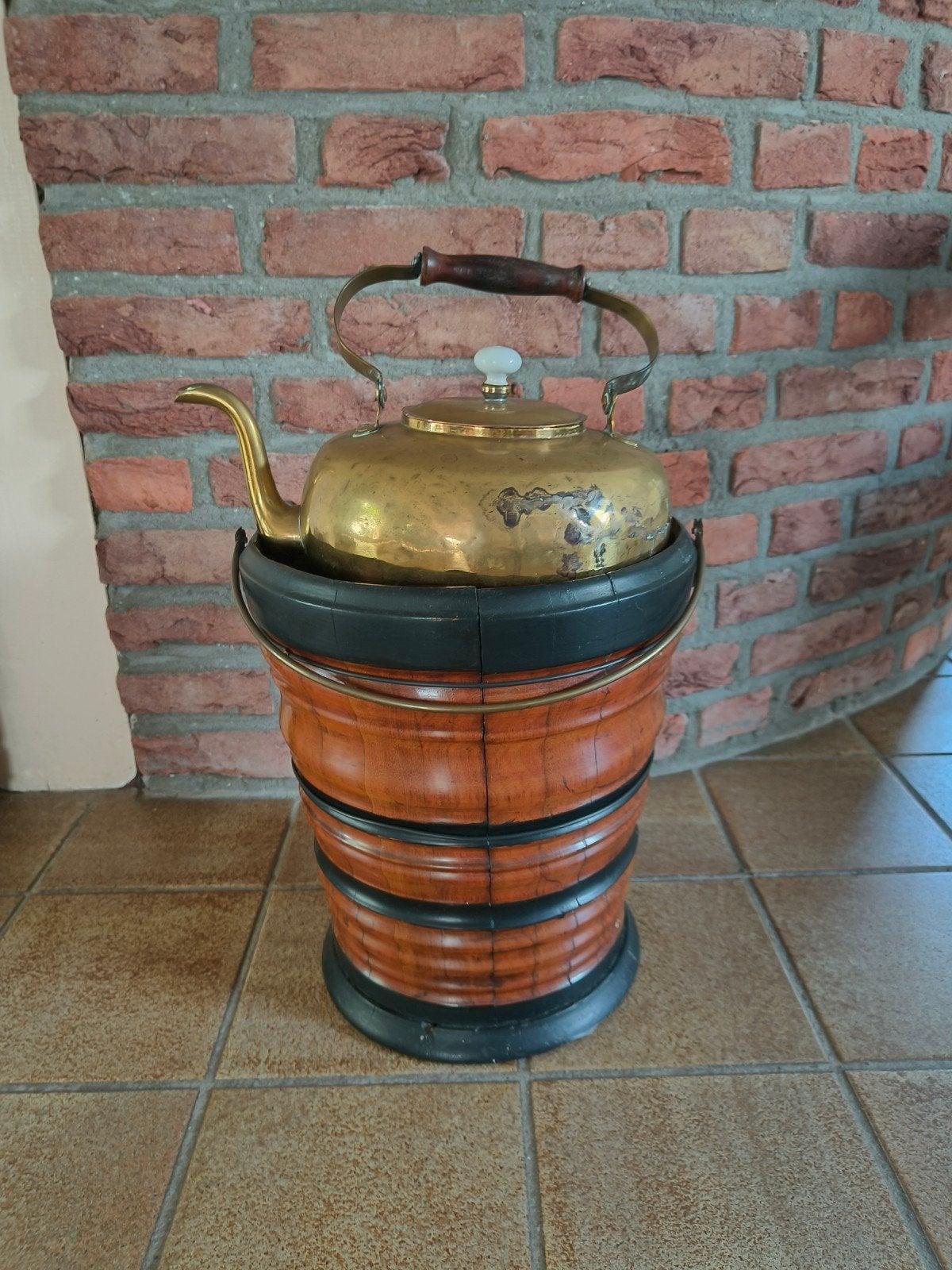 Antieke Koperen Ketel met Houten Emmer, Antiek en Kunst, Ophalen, Koper