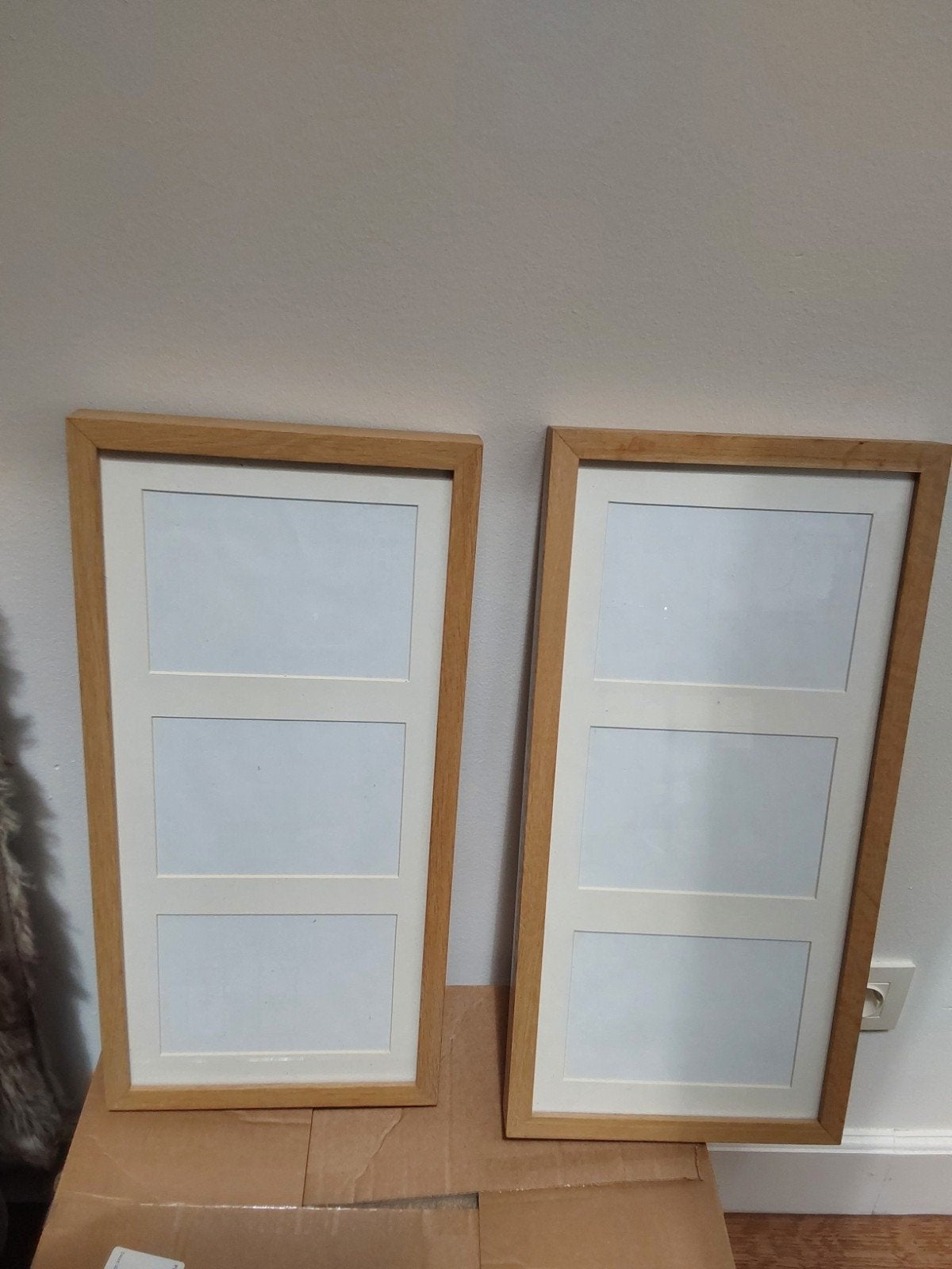 Set van 2 houten fotolijsten met passe-partout, Huis en Inrichting, Woonaccessoires | Lijsten, Ophalen, Bruin, Gebruikt, Hangend