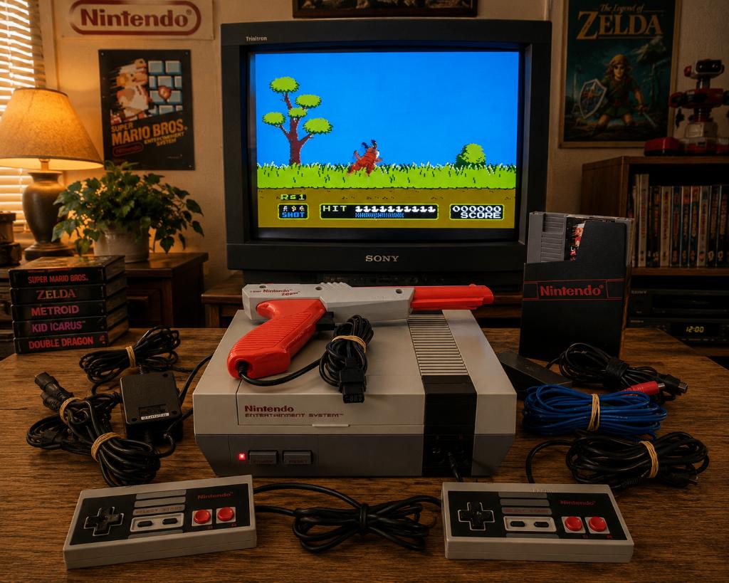 Nintendo - Entertainment System - Action Set Getest, Ophalen of Verzenden, Zo goed als nieuw, Met 2 controllers, Met zapper/pistool