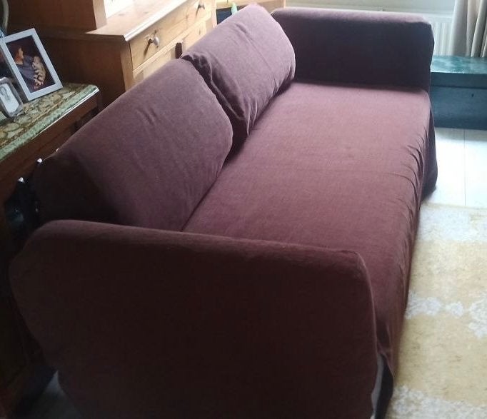 Gratis Ikea(slaap)bank-grijs -Gebruikt-zelfgemaakte hoes, Huis en Inrichting, Ophalen, Gebruikt, Driepersoons, 75 tot 100 cm
