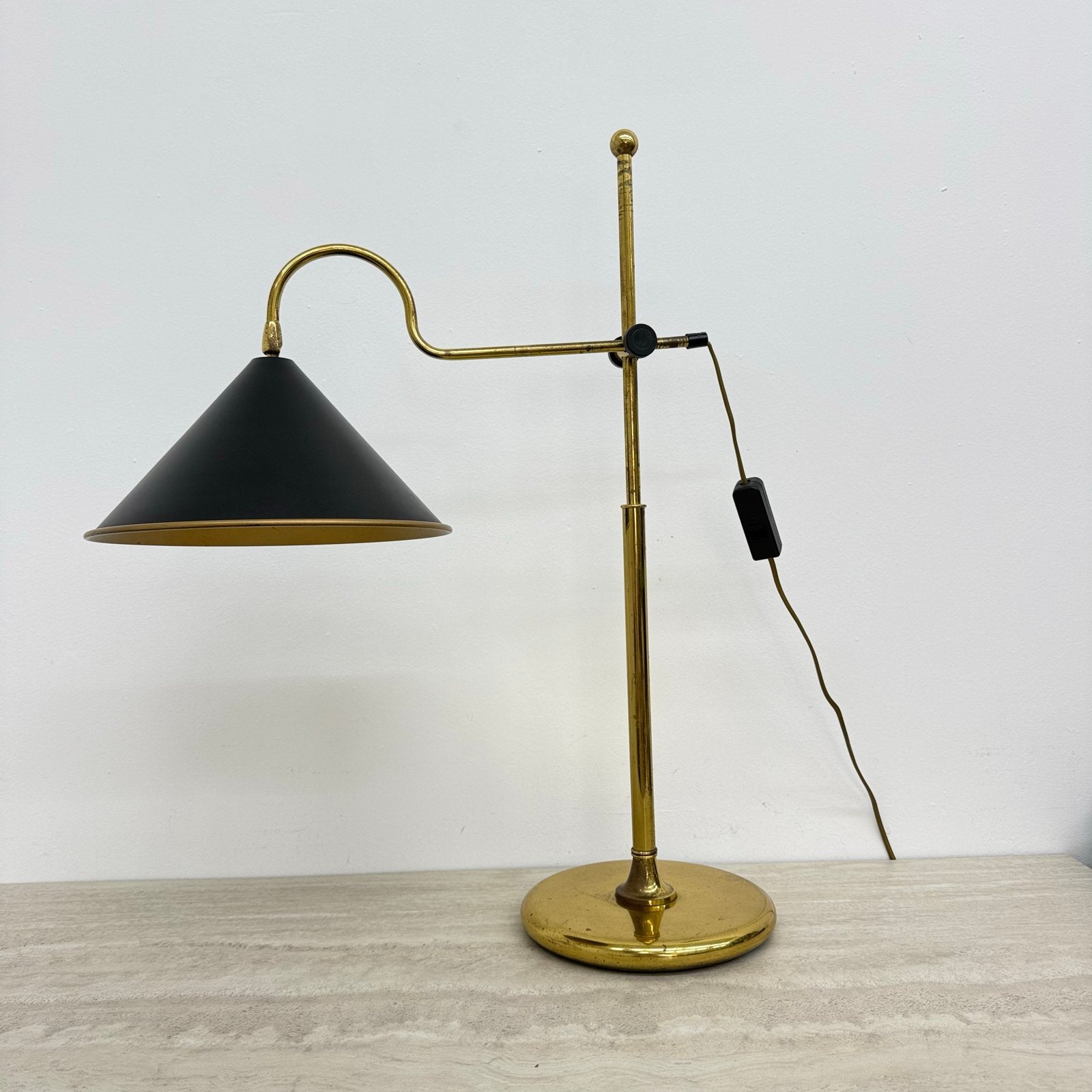 Vintage Tafellamp Bureaulamp Jaren '70 Goud Koper Zwart, Ophalen of Verzenden