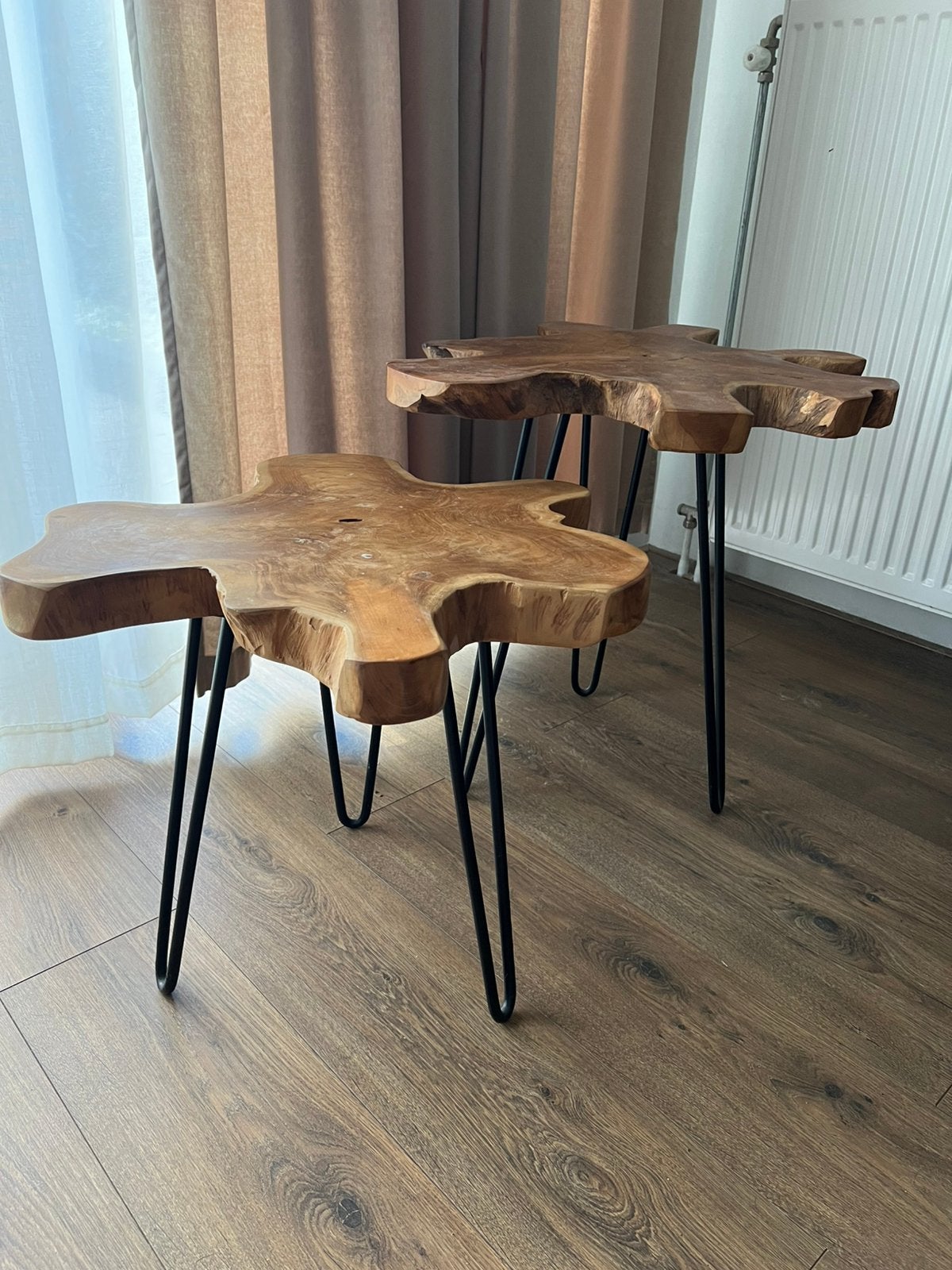 Set van 2 bijzettafels Donkerbruin, Ophalen, Gebruikt, 50 tot 100 cm, Teakhout