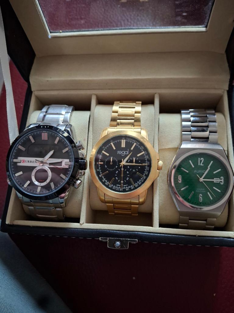 Set van 3 herenhorloges: Curren, Regal en Auric, Overige merken, Staal, Staal, Polshorloge