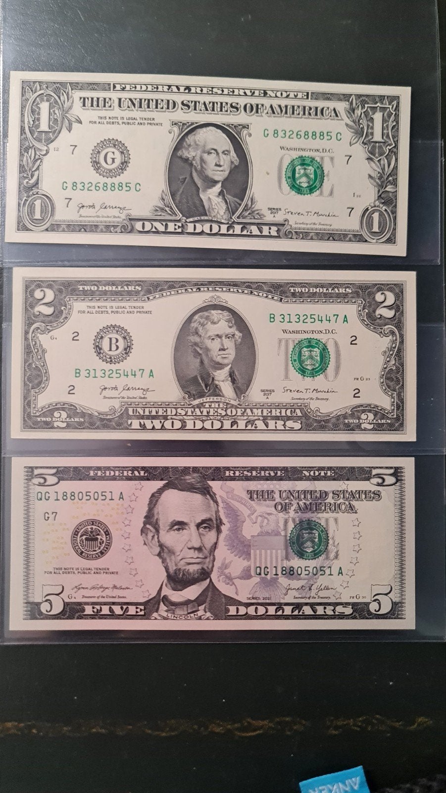 Set van 3 Amerikaanse Dollarbiljetten ($1, $2 en $5) – Unc, Ophalen of Verzenden, Noord-Amerika, Setje