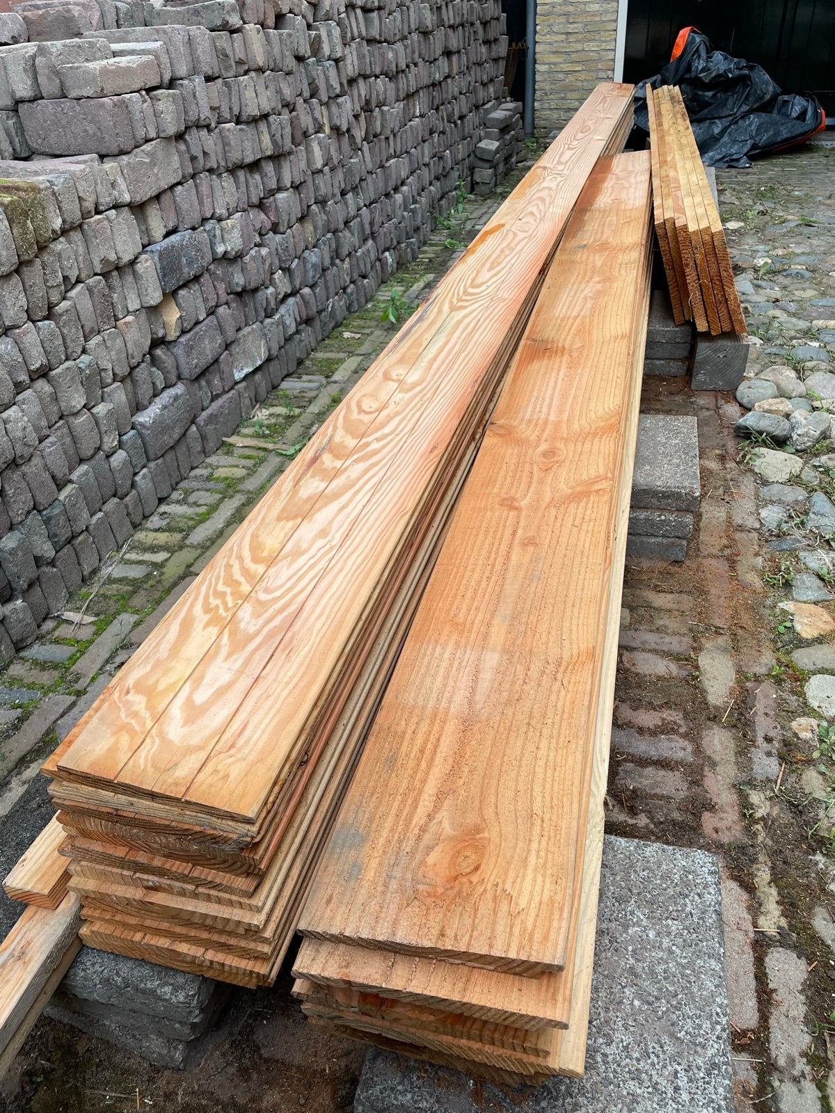Zweeds blank rabbat planken 3m en 5m, Ophalen, Gebruikt, Minder dan 25 mm, Plank