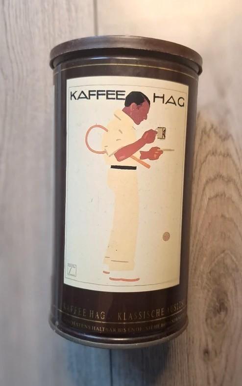 Vintage Kaffee Hag koffiebus blik 18 cm retro, Verzamelen, Ophalen of Verzenden, Gebruikt, Koffie, Overige merken