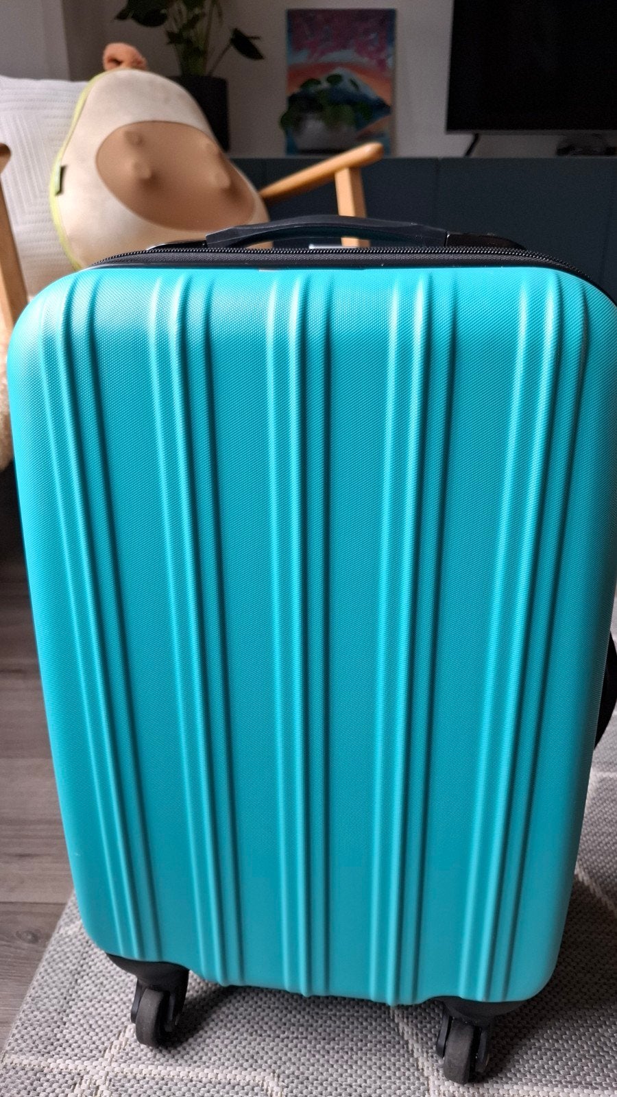 Handige turquoise handbagage koffer met wieltjes, Ophalen, 50 tot 60 cm, Hard kunststof, Slot