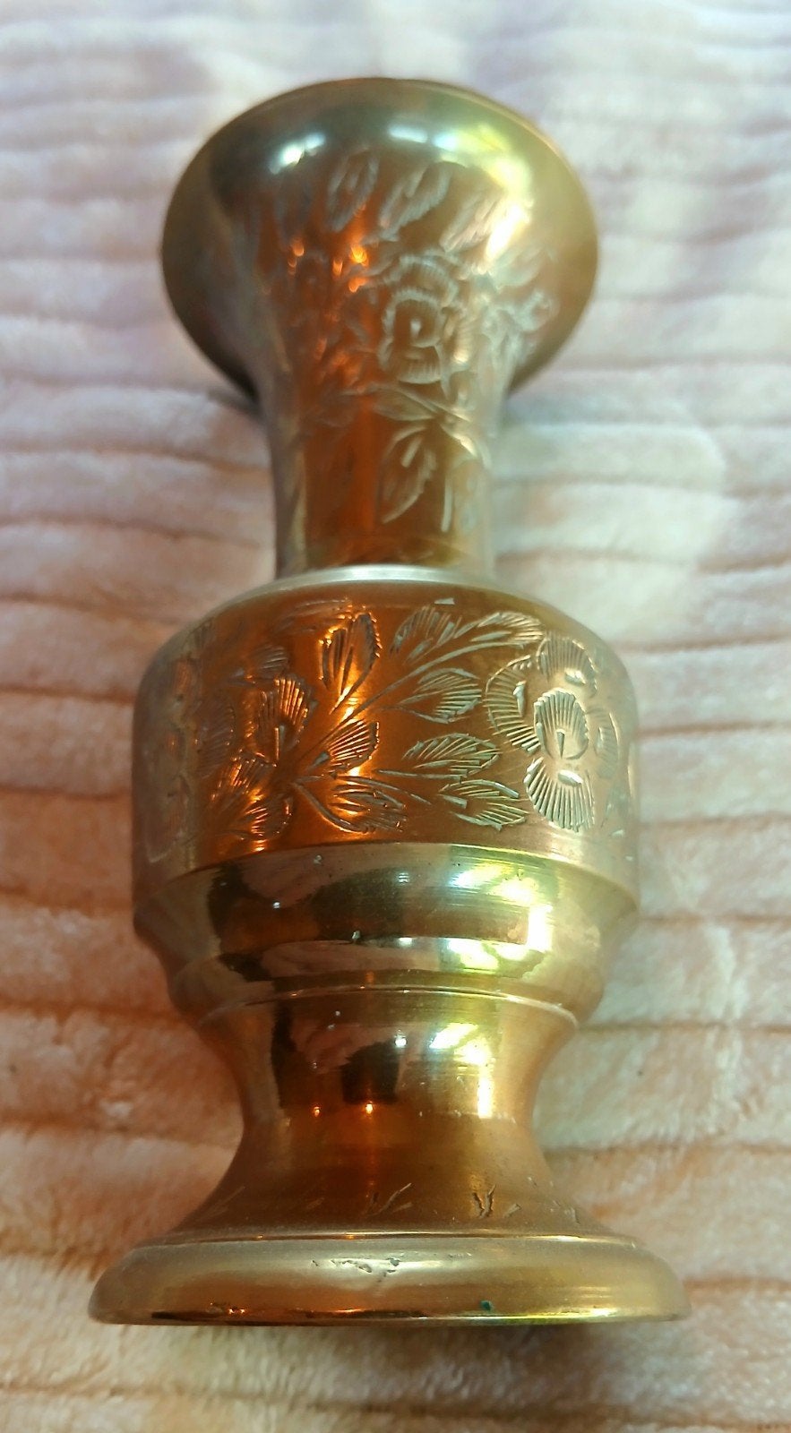Vintage Messing / Koperen Vaasje met Handgravering (India), Ophalen of Verzenden