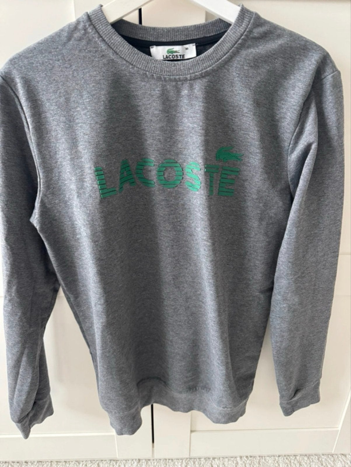 Lacoste sweater grijs met groen logo, Ophalen of Verzenden, Zo goed als nieuw